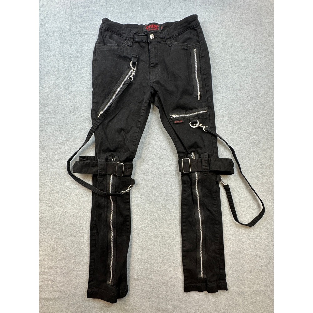 Tripp NYC Daang Goodman Black Bondage Pants Punk Goth Zipper Strap Mens 32
